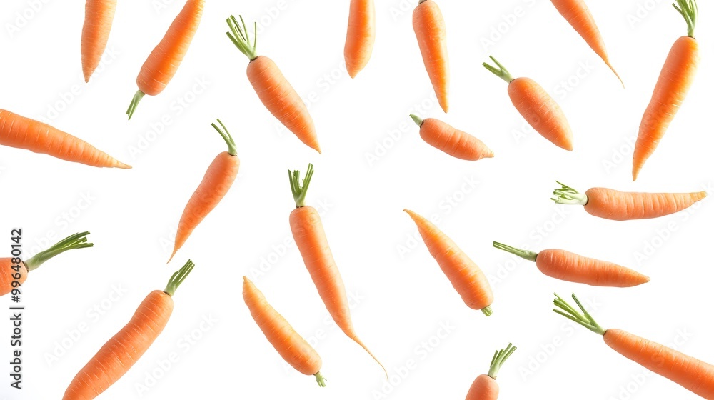 Carrots falling with natural lighting isolated on a white backdrop Carrots falling with natural lighting isolated on a white backdrop