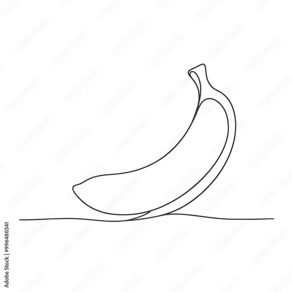 A banana is shown in a white background. The banana is drawn in a very simple style, with only the outline of the banana visible. Concept of simplicity and minimalism A banana is shown in a white background. The banana is drawn in a very simple style, with only the outline of the banana visible. Concept of simplicity and minimalism