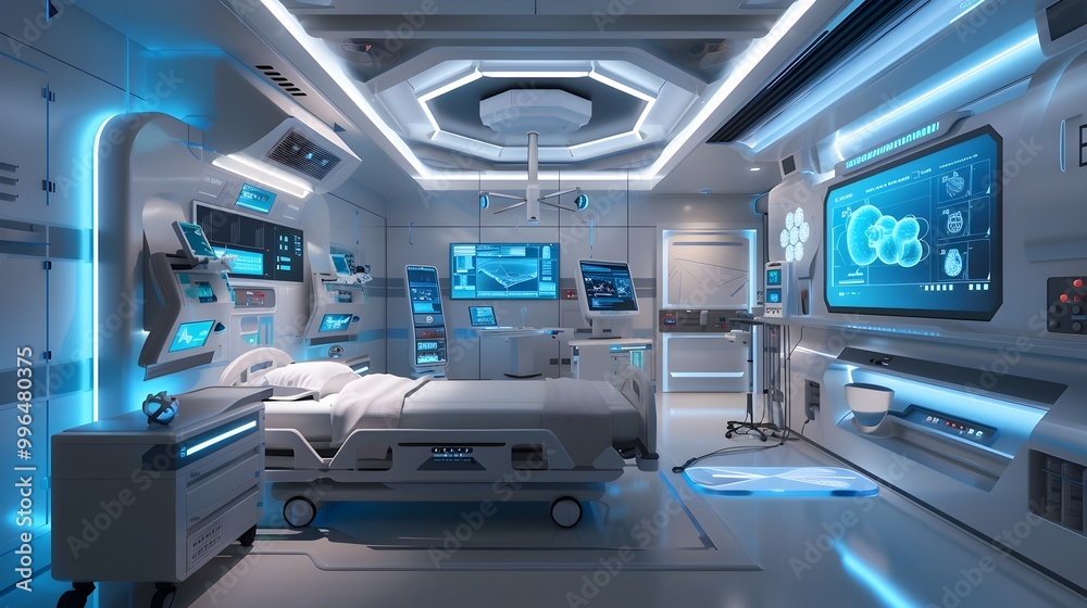 Obraz premium Futuristic Smart Hospital Room with Advanced Medical Devices for Personalized Treatment
