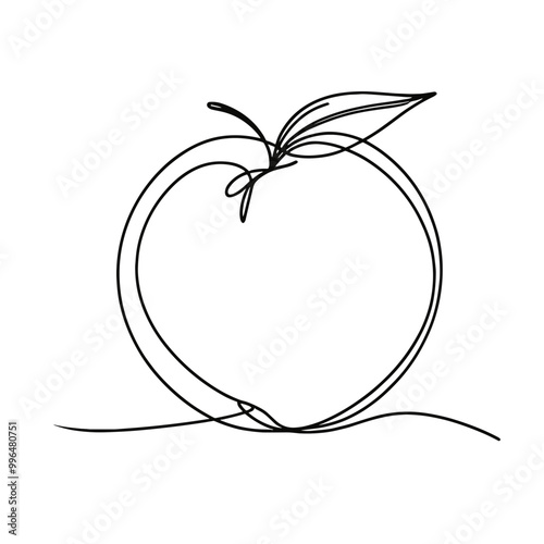 A simple drawing of an apple with a leaf on top. The apple is drawn in a single line, and the leaf is drawn in a similar style. The image has a minimalist and clean look, with the focus on the apple