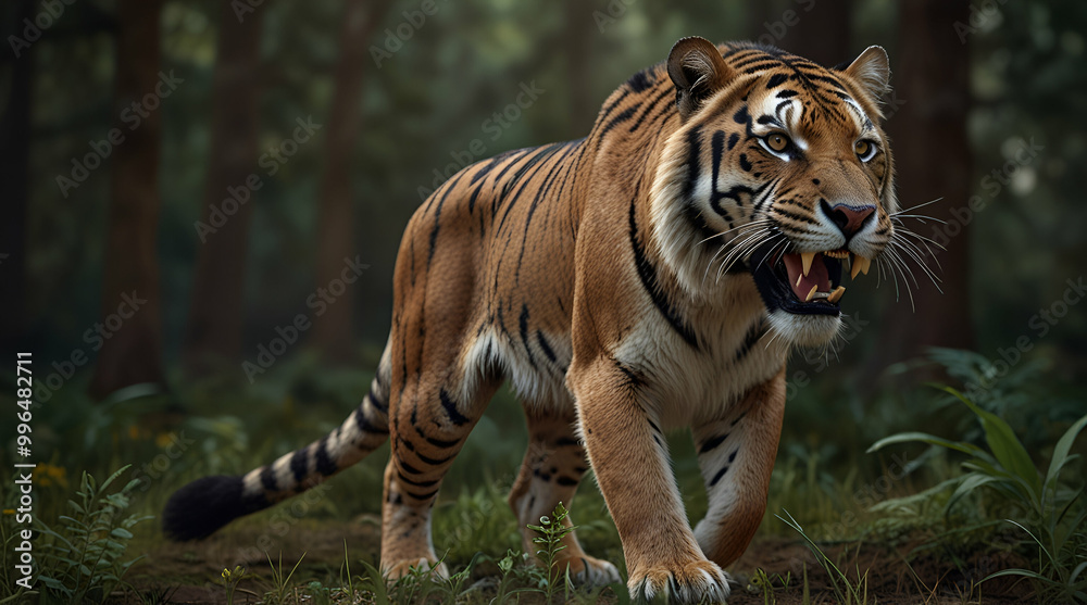 Fototapeta premium saber tooth tiger smilodon lived 42 million years ago.Generative AI, generative.ai