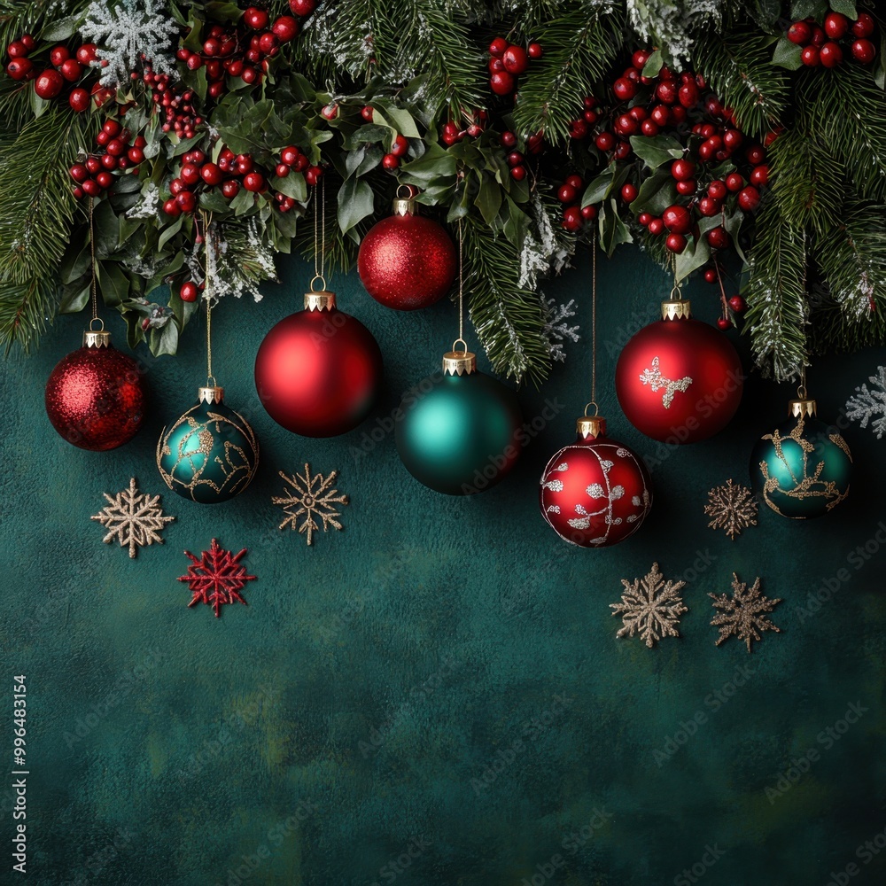 Festive Christmas Background with Ornaments, Snowflakes, and Pine Branches
Festive Christmas Background with Ornaments, Snowflakes, and Pine Branches