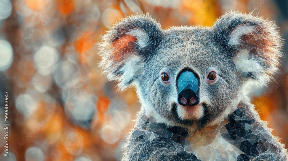 Obraz premium Geometric cubist koala head with the face in a polygon abstract pattern