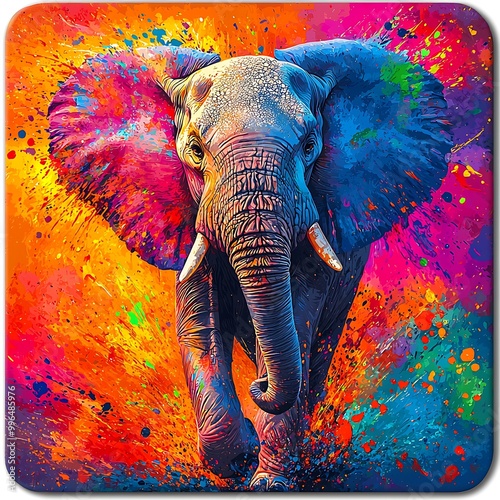 Colorful elephant paint splashes on a square mousepad design