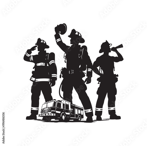 pose of Firefighter silhouette vector illustration 