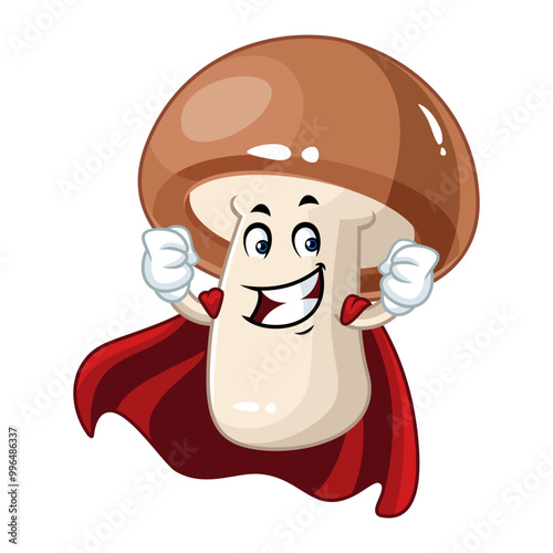 Superhero Mushroom Cartoon Character Illustration.