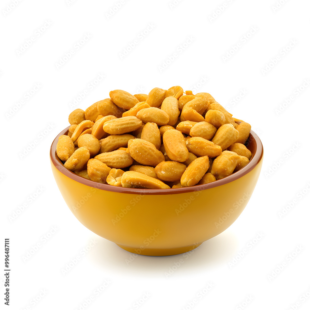 White bowl of spicy peanuts isolated on white background White bowl of spicy peanuts isolated on white background