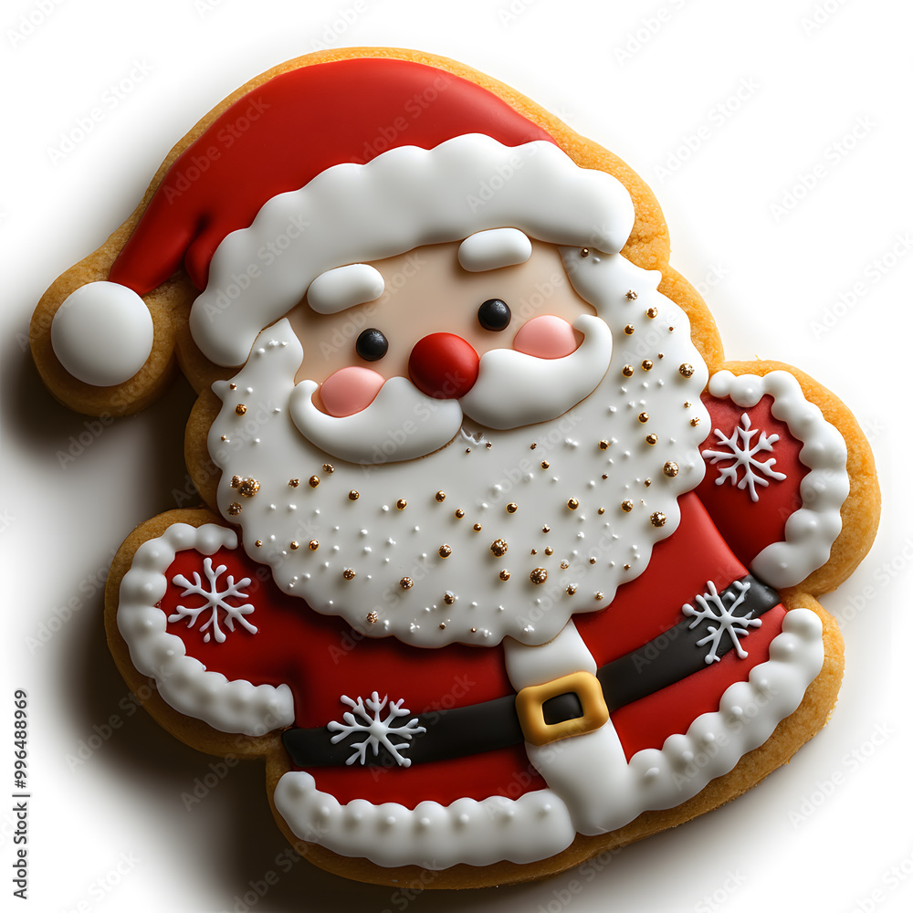 Obraz premium Santa Claus shaped Christmas cookie top view isolated on white background