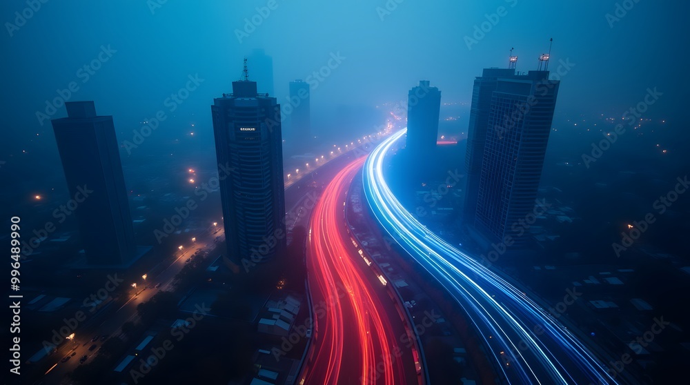 Cityscape with light trails at night Cityscape with light trails at night