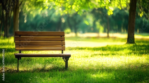 Lonely Bench in a Sunny Meadow