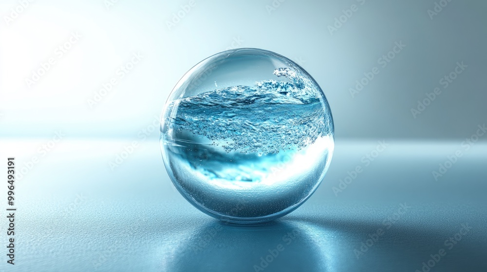 Glossy 3D ball with a magical water effect against a blank background Glossy 3D ball with a magical water effect against a blank background