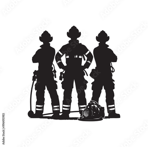 pose of Firefighter silhouette vector illustration 