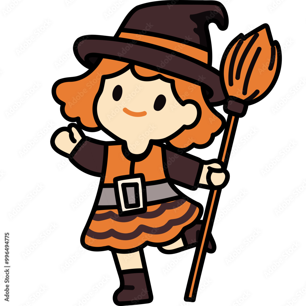 cute halloween witch costume illustration for card website, application, printing, document, poster design, etc. cute halloween witch costume illustration for card website, application, printing, document, poster design, etc.