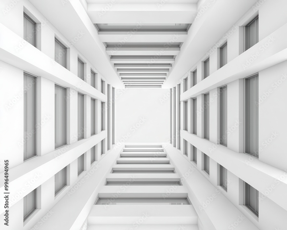 3D building concept, intersecting forms, solid white tones 3D building concept, intersecting forms, solid white tones