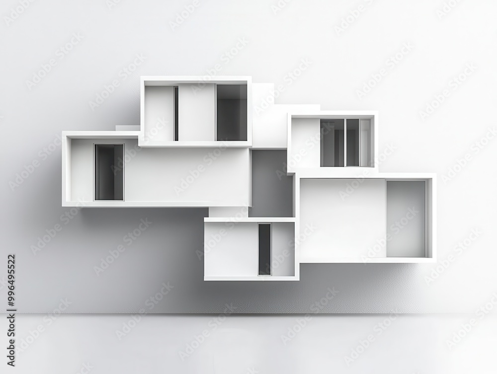 Conceptual building model, irregular shapes, seamless white