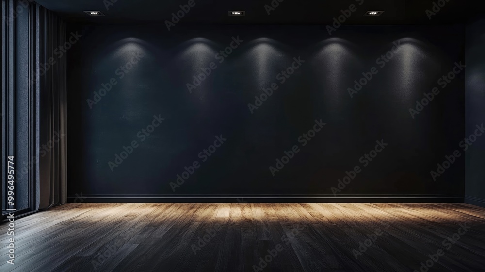 Elegant dark room at night featuring an empty wall and ample negative space for design use Elegant dark room at night featuring an empty wall and ample negative space for design use