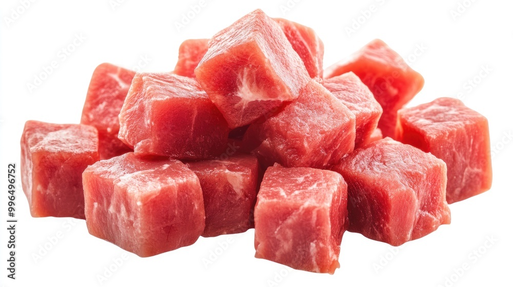 Fresh meat cubes for frying isolated on a white background Fresh meat cubes for frying isolated on a white background