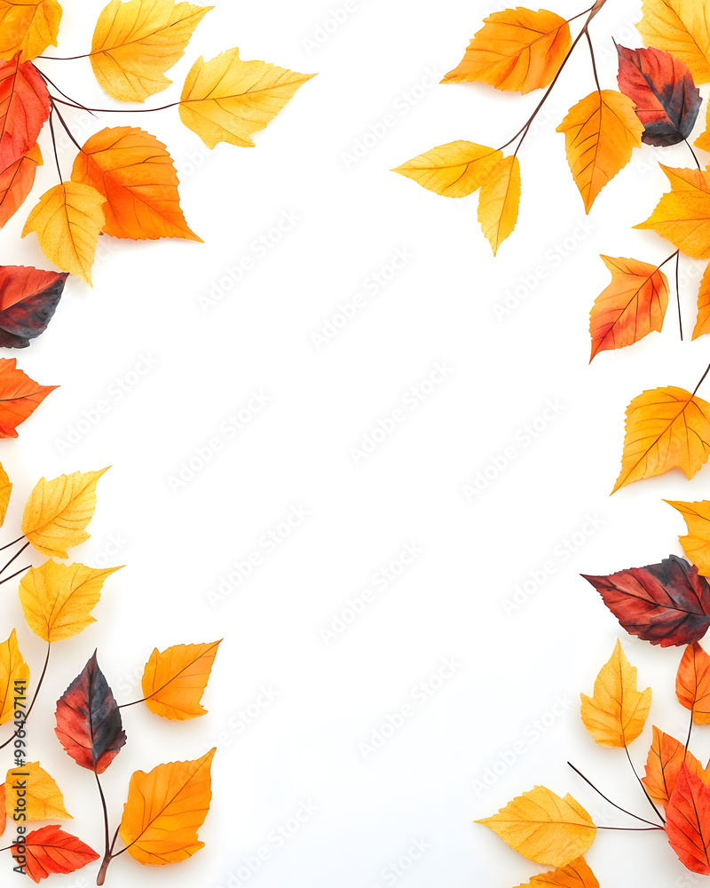 Beautiful fall leaves decorative border with copy space for text Beautiful fall leaves decorative border with copy space for text