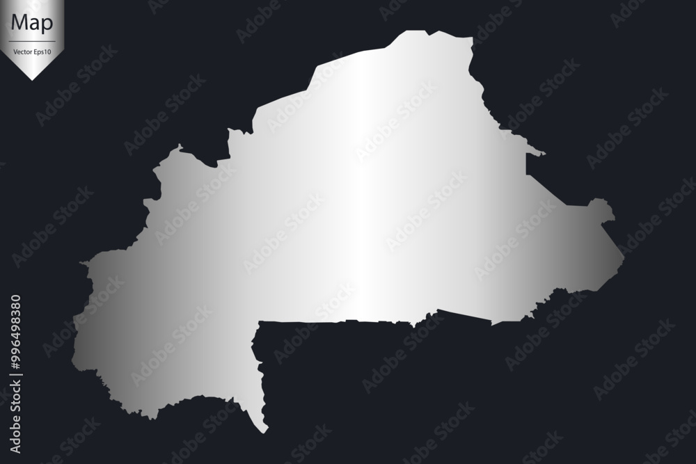 Fototapeta premium Abstract - High Detailed Silver Map of Burkina Faso. Vector illustration eps10. 