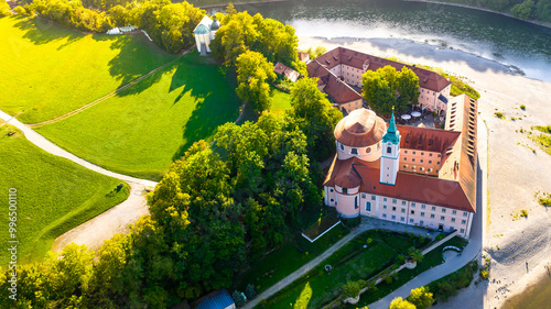 Foto Germany, Bavaria, Kelheim,  Aerial view of Weltenburg Monastery, Benedictine Abb