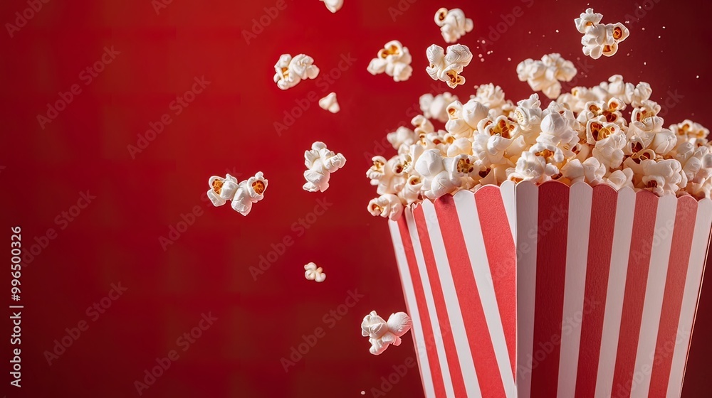 Obraz premium Popcorn Flying Out Of A Red and White Striped Box