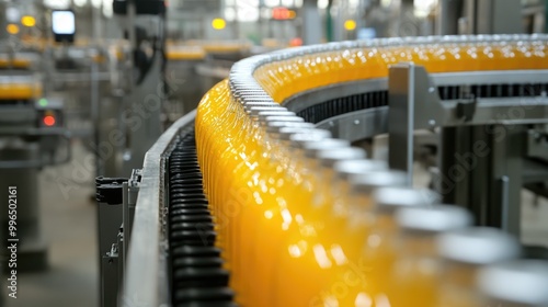 Innovative machinery for conveyor systems designed to handle juice and water bottles in a beverage production facility