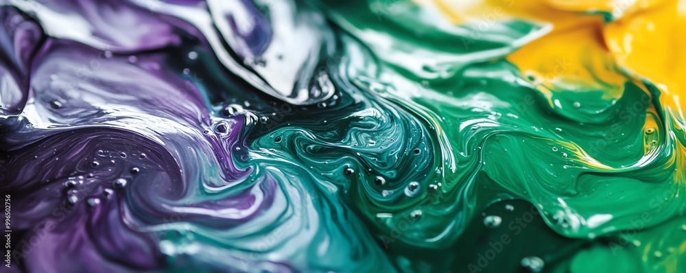 Colorful abstract painting with a mix of green, purple, and yellow swirls creating a vibrant, dynamic visual effect. Colorful abstract painting with a mix of green, purple, and yellow swirls creating a vibrant, dynamic visual effect.