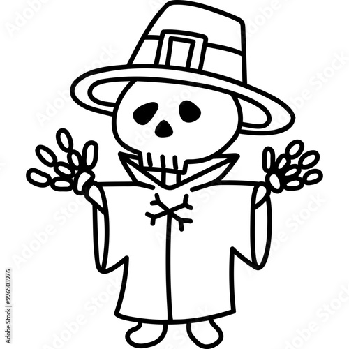 cute halloween skeleton in wizard costume illustration for card website, application, printing, document, poster design, etc.