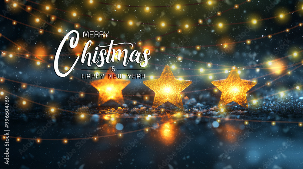 A festive scene featuring glowing stars and warm lights, conveying a joyful Christmas spirit with a A festive scene featuring glowing stars and warm lights, conveying a joyful Christmas spirit with a