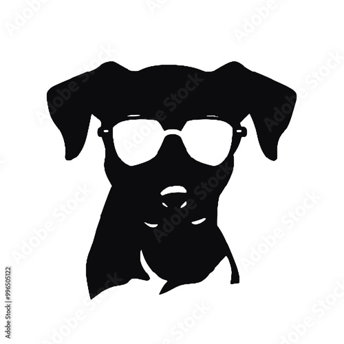 Silhouette of Canine in Glasses Isolated on White – Vector Illustration