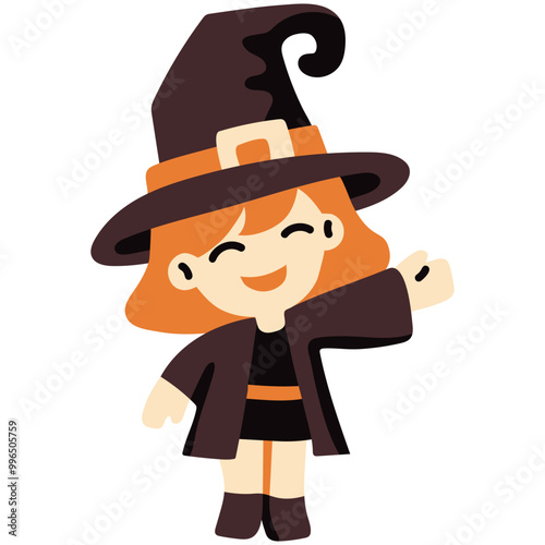 cute halloween witch costume illustration for card website, application, printing, document, poster design, etc.