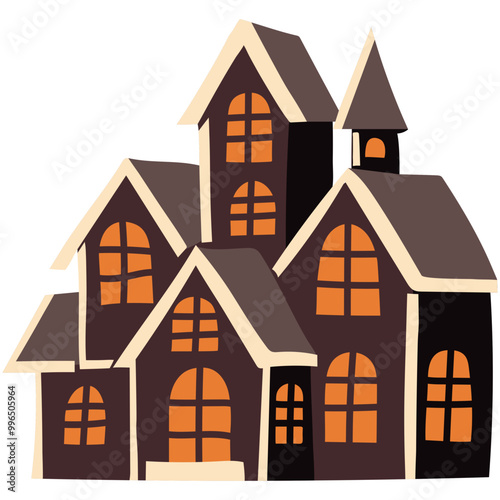 cute halloween illustration witch castle illustration for card website, application, printing, document, poster design, etc.