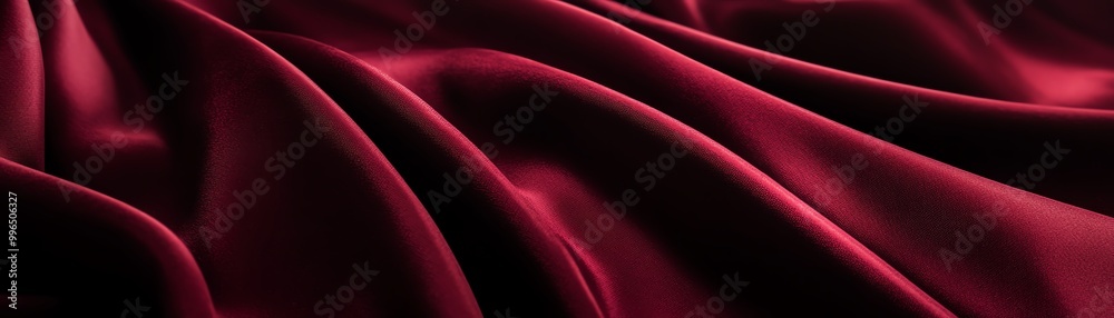 Fototapeta premium Luxurious deep red silk fabric with smooth folds, creating an elegant and rich texture perfect for backgrounds and design elements.