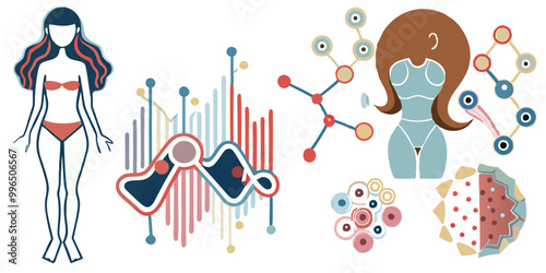 Create a vector illustration showing different hormonal contraceptive devices such as pills, patches, implants, and IUDs, arranged in a circular or grid format with brief labels.