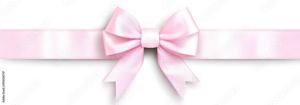 Pink ribbon and bow on white background. Simple pink bow. Baby decorations, hair care. Modern, stylish, fashion, decorative items for the home. Pink ribbon and bow on white background. Simple pink bow. Baby decorations, hair care. Modern, stylish, fashion, decorative items for the home.