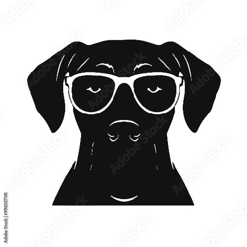 Stylish Dog Wearing Eyewear Silhouette Isolated on White – Vector Illustration