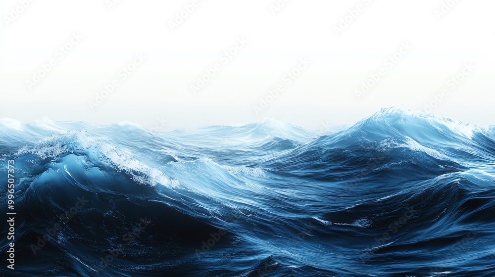 Fototapeta premium Dynamic ocean waves exhibit vibrant blue tones against a serene sky, embodying the beauty and power of nature.