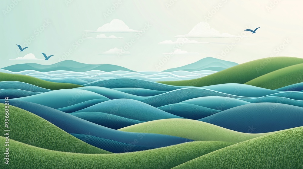 Calm Ocean Waves at Sunset: Serene Seascape Illustration Calm Ocean Waves at Sunset: Serene Seascape Illustration