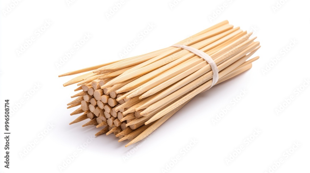 A bundle of wooden skewers tightly wrapped, perfect for cooking, grilling, or crafting. Ideal for culinary enthusiasts. A bundle of wooden skewers tightly wrapped, perfect for cooking, grilling, or crafting. Ideal for culinary enthusiasts.