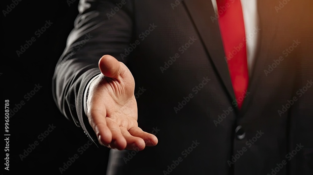 Obraz premium A business professional extending a hand for a handshake, symbolizing trust and collaboration in a corporate environment.