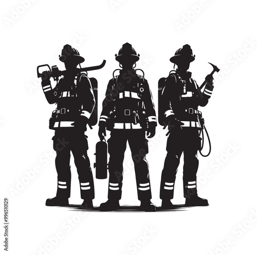 pose of Firefighter silhouette vector illustration 