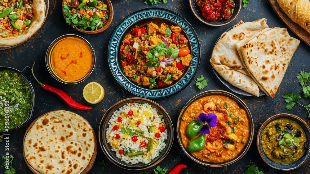 Culinary Diversity on Display: Top-Down View of Vibrant Cultural Dishes Culinary Diversity on Display: Top-Down View of Vibrant Cultural Dishes