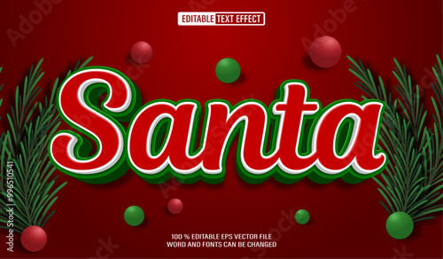 Editable 3d text style effect - Santa Christmas text effect Template