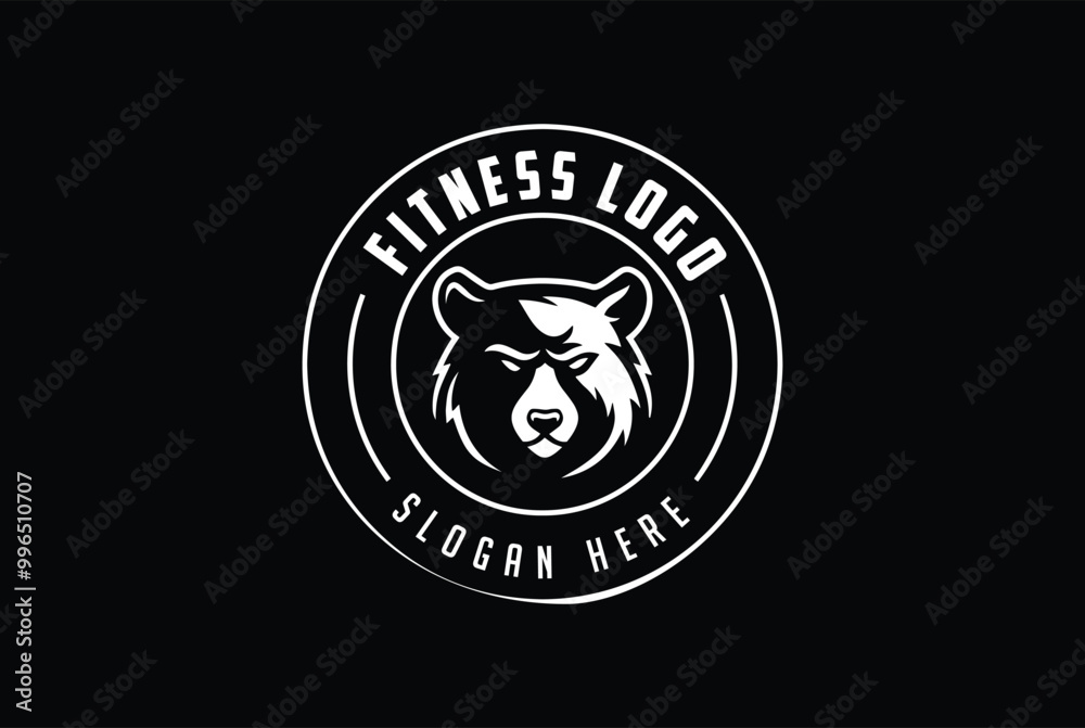 Fototapeta premium Bear gym and fitness logo with circle - gym and fitness vector icon design illustration