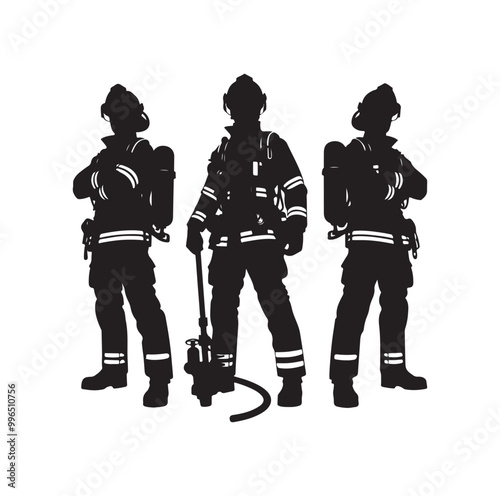 pose of Firefighter silhouette vector illustration 