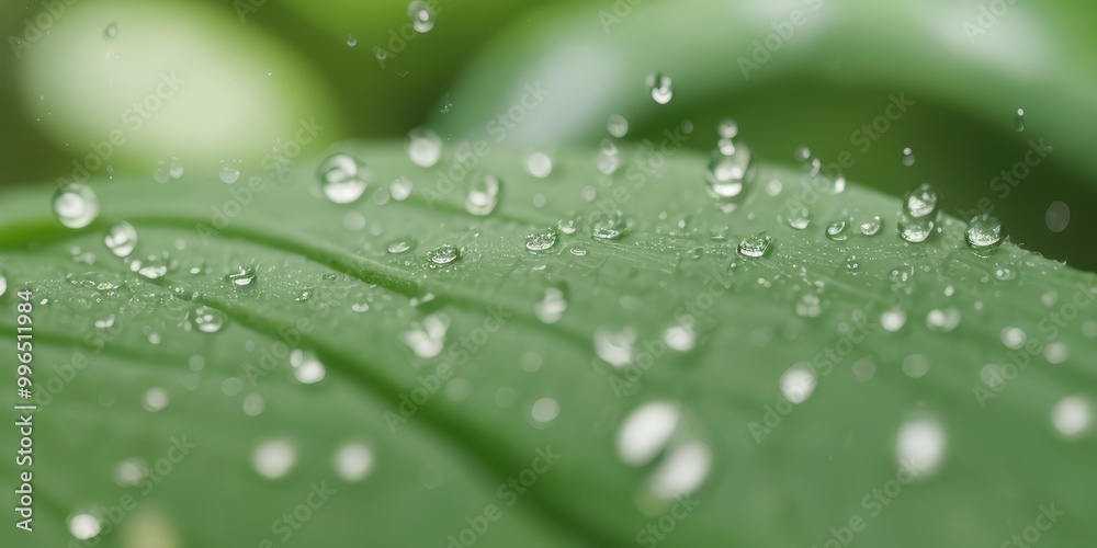 Close-up of Raindrops on Leaf with Soft Bokeh Background Close-up of Raindrops on Leaf with Soft Bokeh Background