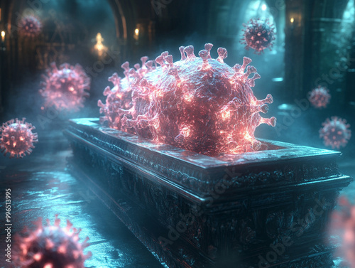 Render visualization of a generic virus, such as Covid, HIV, or other viral disease or infection