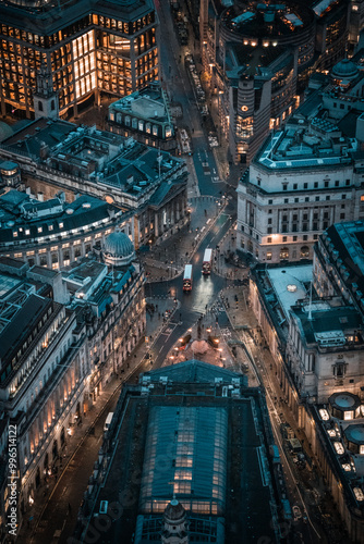 aerial view on streets at night