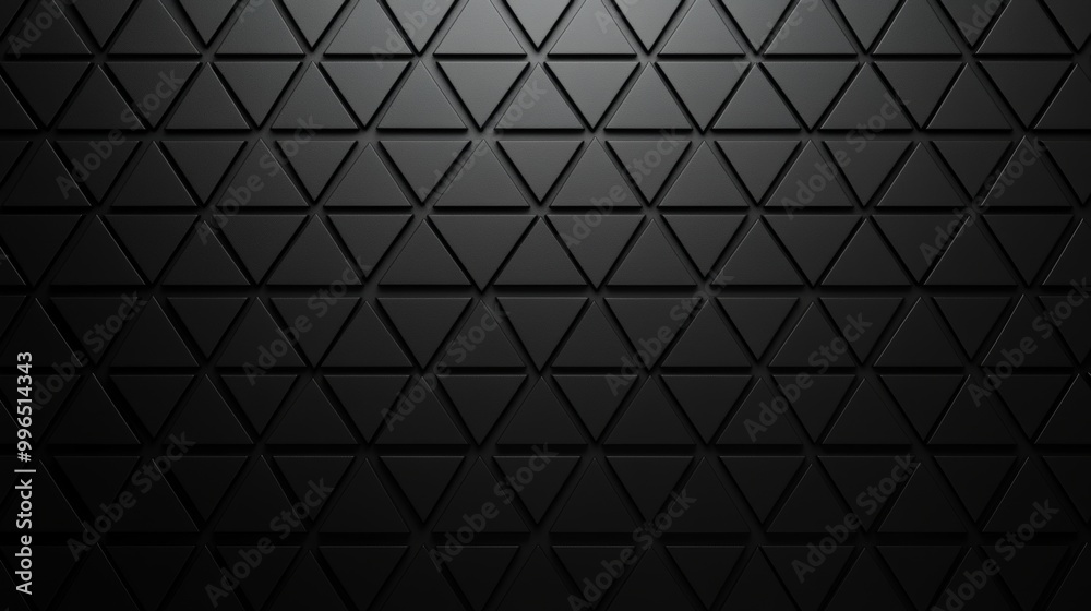 A dark wall of triangles. Black 3D rendering background. A dark wall of triangles. Black 3D rendering background.