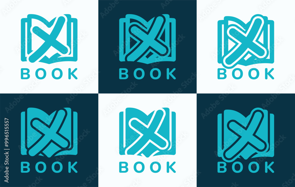 Set of letter X book logo. This logo combines letters and book shapes. Perfect for education, schools, tutoring and the likes. Set of letter X book logo. This logo combines letters and book shapes. Perfect for education, schools, tutoring and the likes.